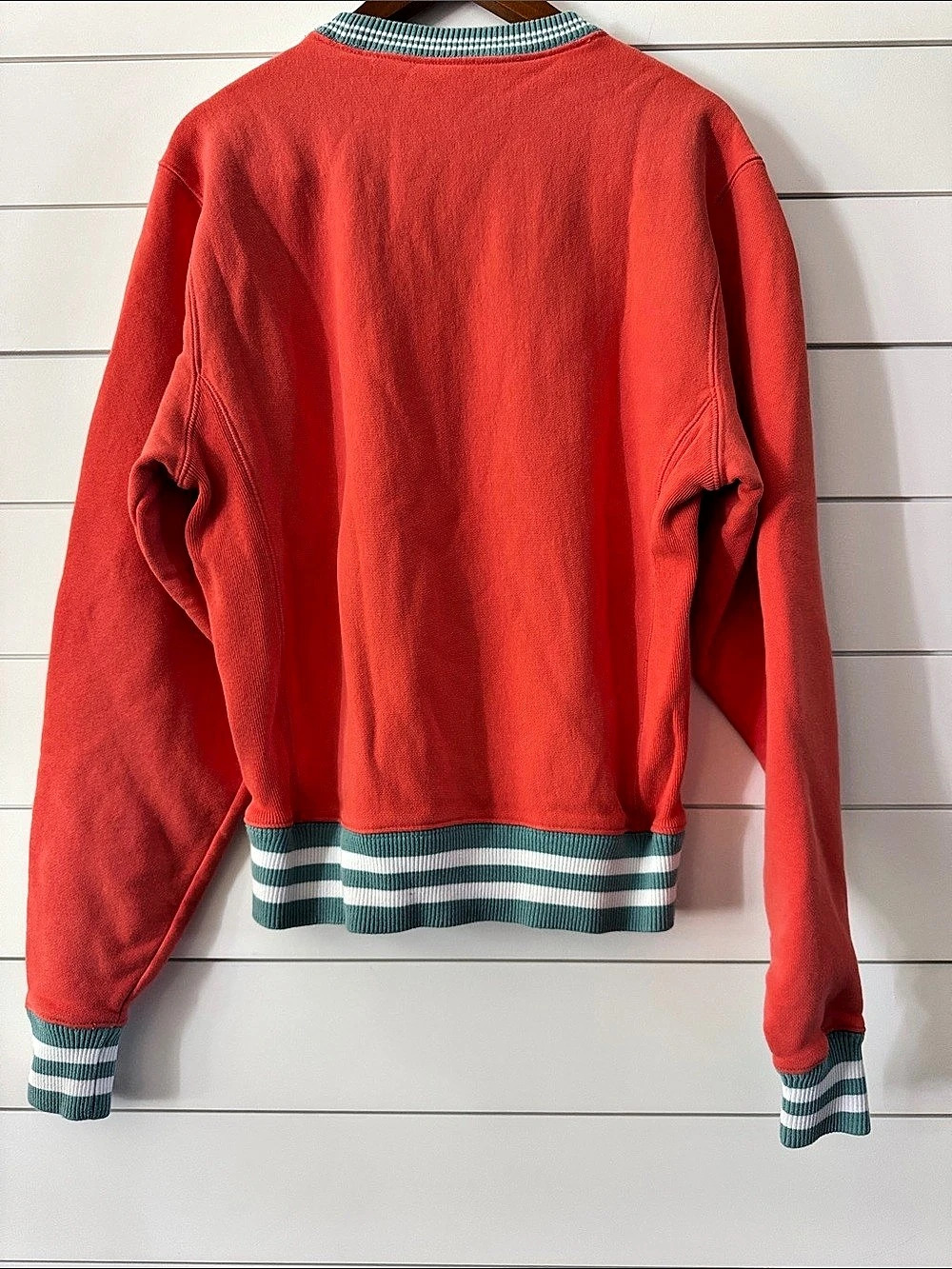 Champion Reverse Weave Script Logo Striped Rib Crewneck Sweatshirt Medium - Picture 5 of 7